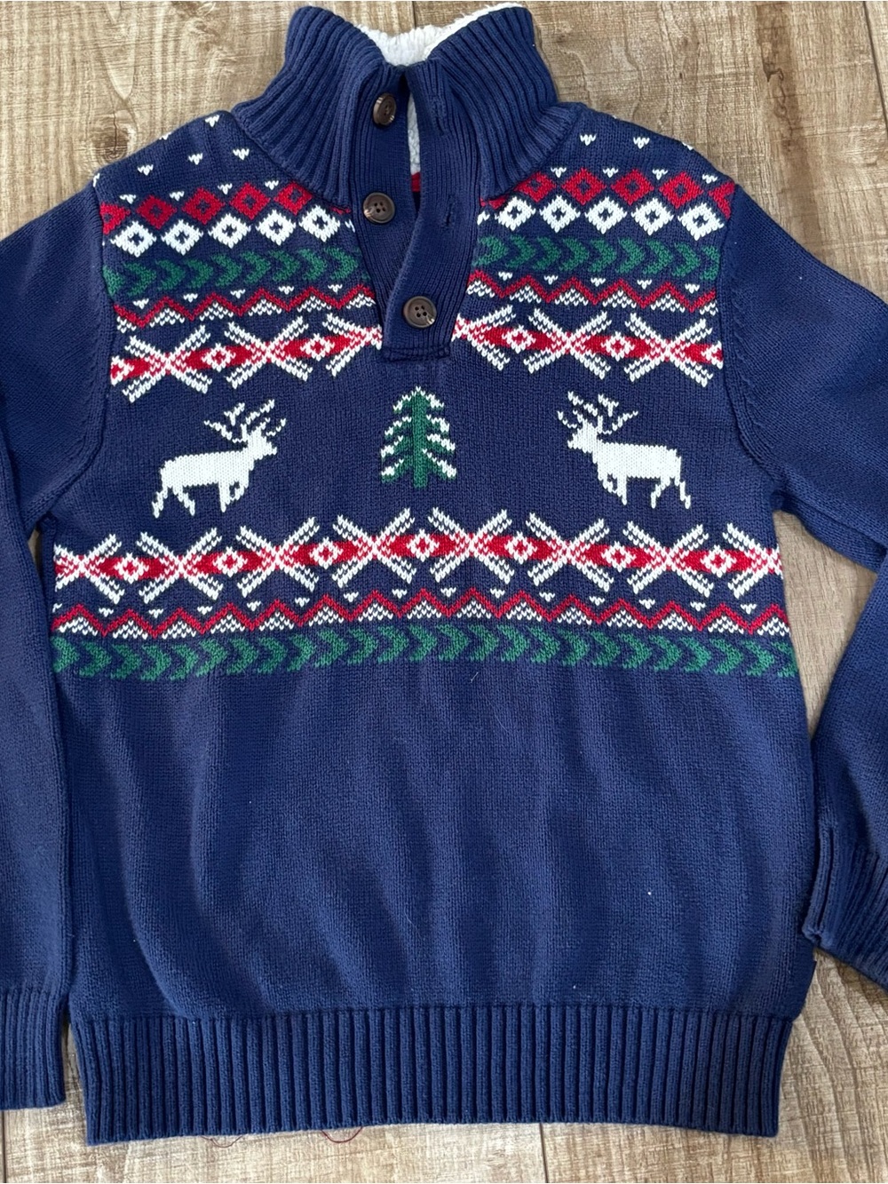 Izod Navy Holiday Fair Isle Zip Mockneck Sweater with Red Green White Accents